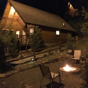 Firepit at night Hunters Haven Firepit at Night at Rustic Ridge Guest Cabins